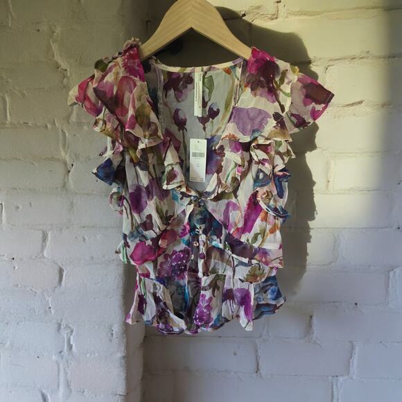 Anthropologie Flutter-Sleeve V-Neck Blouse - New XS - Picture 4 of 4